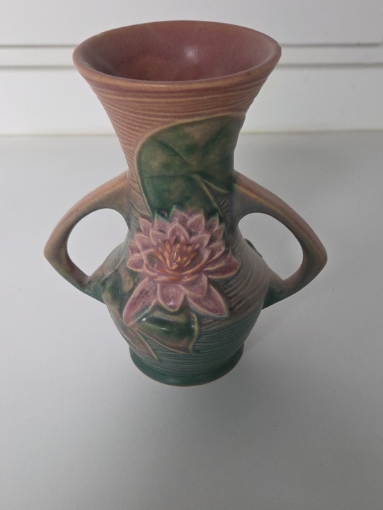 Roseville Pottery Other - ROSEVILLE Artful Pink Lotus Ceramic Vase with Green Accents